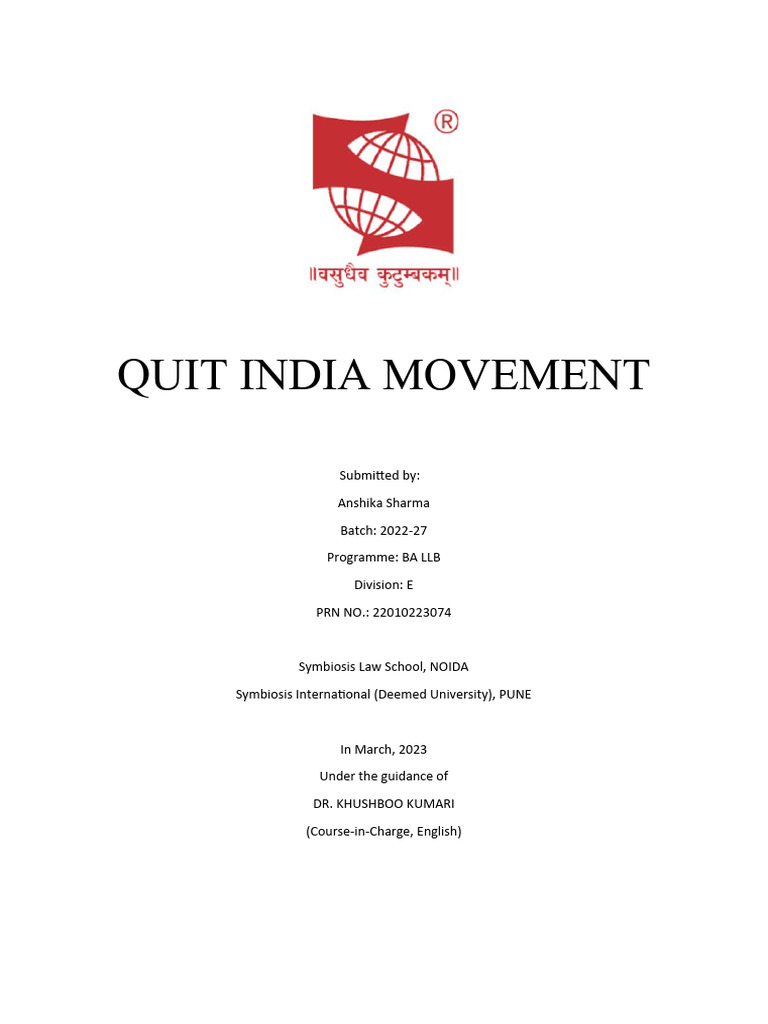 Quit India Movement Overview and Impact | PDF | British Raj | Mahatma ...