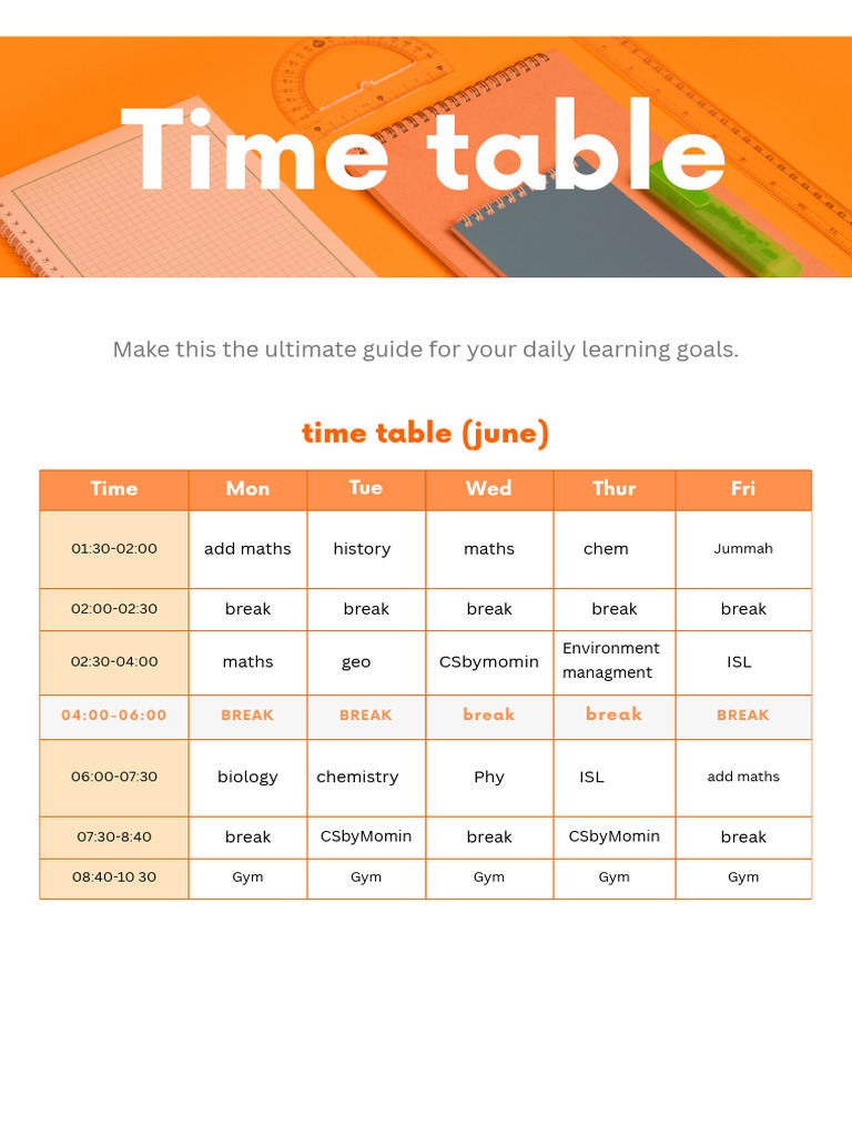 Time Table For Study | PDF