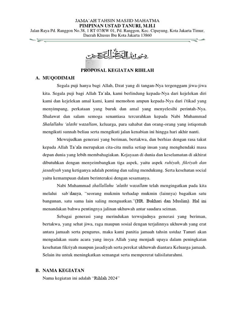 Rihlah 2024 Jamaah Tahsin Masjid Mahatma | PDF