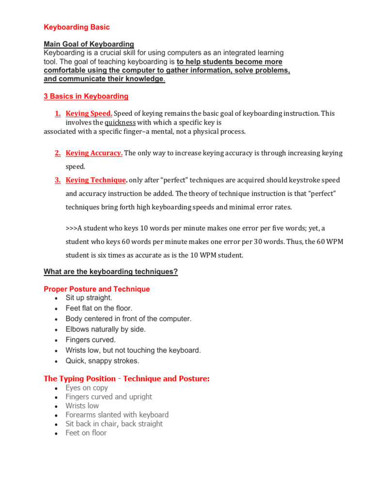 Keyboarding Basic Notes | PDF | Input/Output | Text