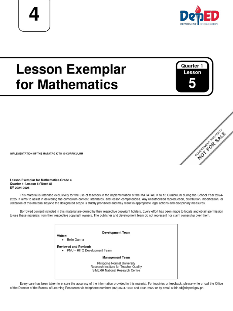 Q1 LE Mathematics 4 Lesson 5 Week 5 | PDF | Learning | Numbers