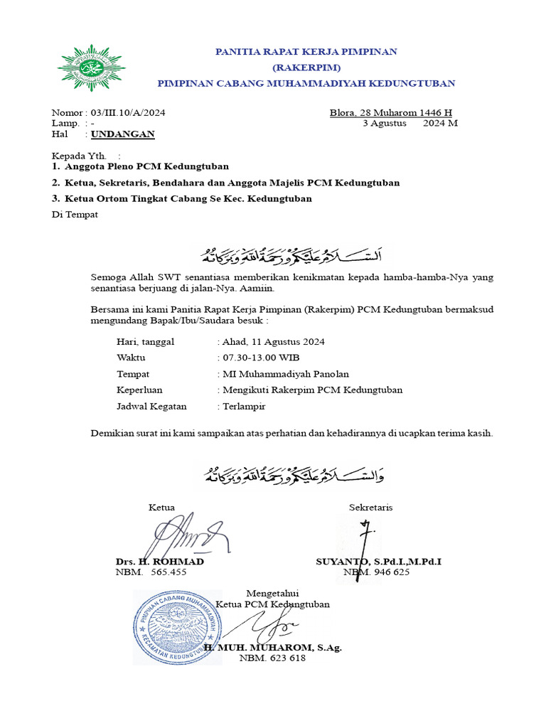 Undangan Rakerpim PCM Kedungtuban 2024 | PDF
