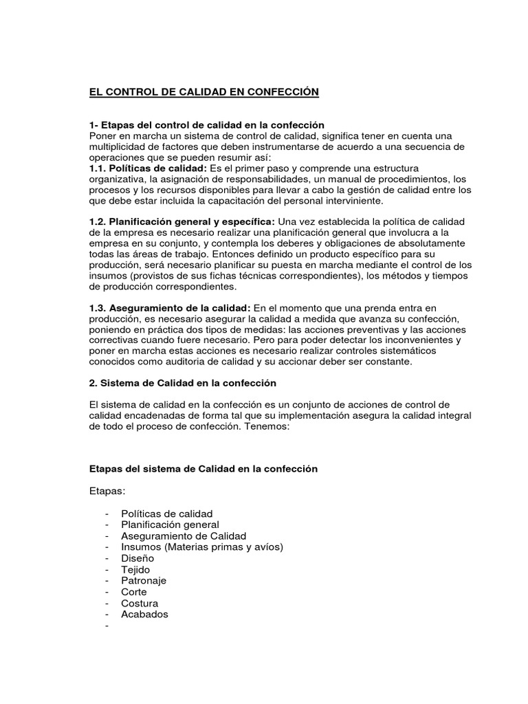 El Control de Calidad en Confección. | PDF | Calidad (comercial) | Iso 9000