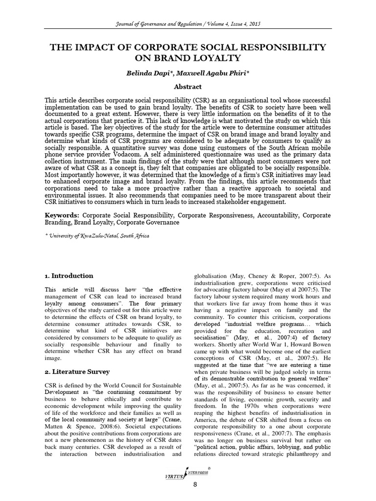 CSR's Role in Boosting Brand Loyalty | PDF | Corporate Social ...