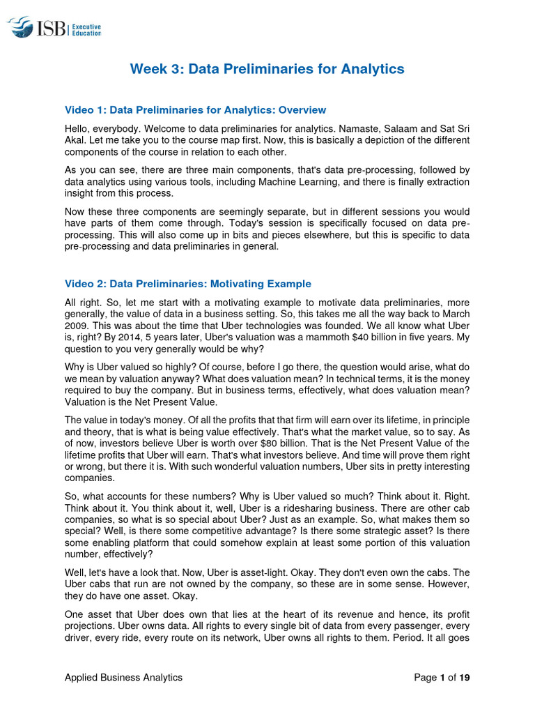 ISB - BA - W2 - Video Transcripts | PDF | Level Of Measurement | Median