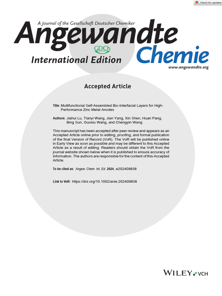 Angew Chem Int Ed - 2024 - Lu - Multifunctional Self Assembled Bio ...