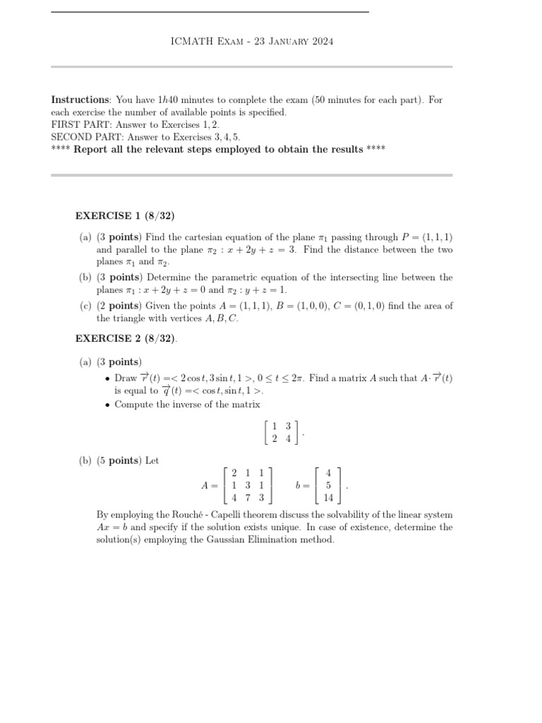 ICMATH Exam Instructions and Exercises | PDF | Mathematics ...