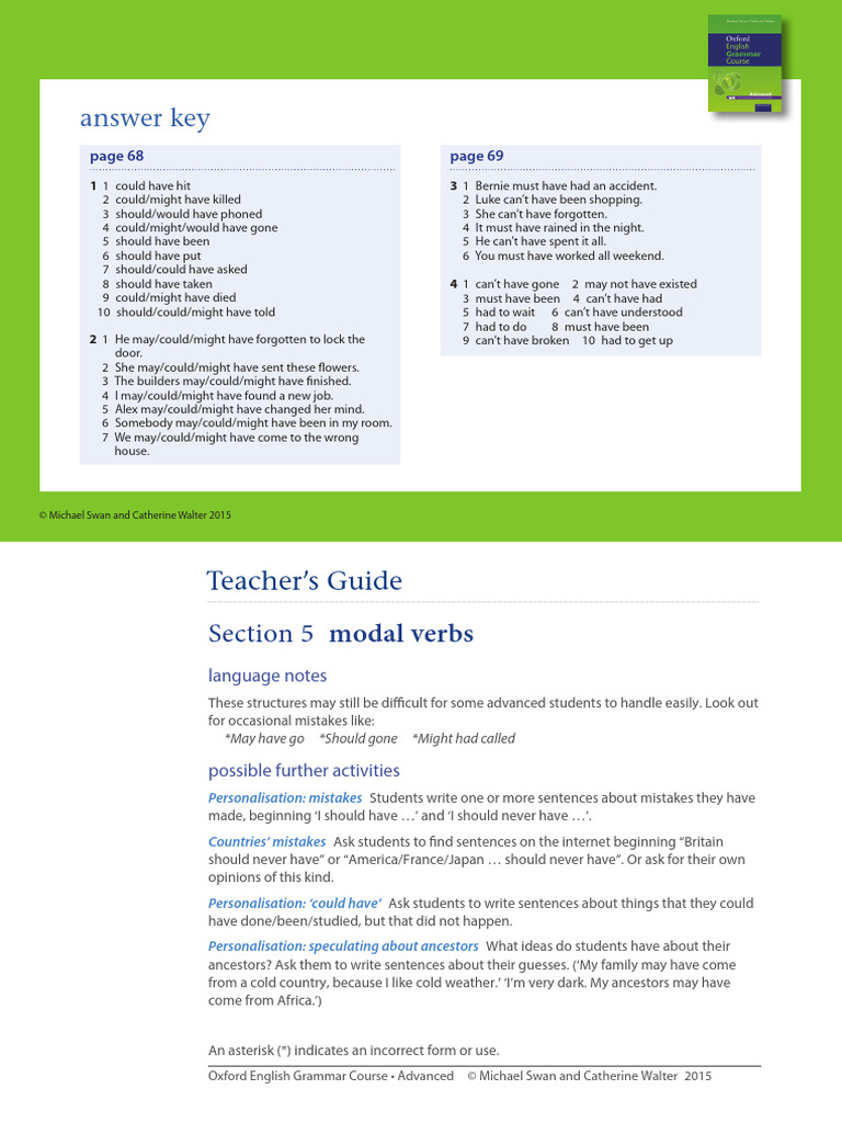 Modal Verbs With Infinitives Answer Key | PDF | English Language | Verb