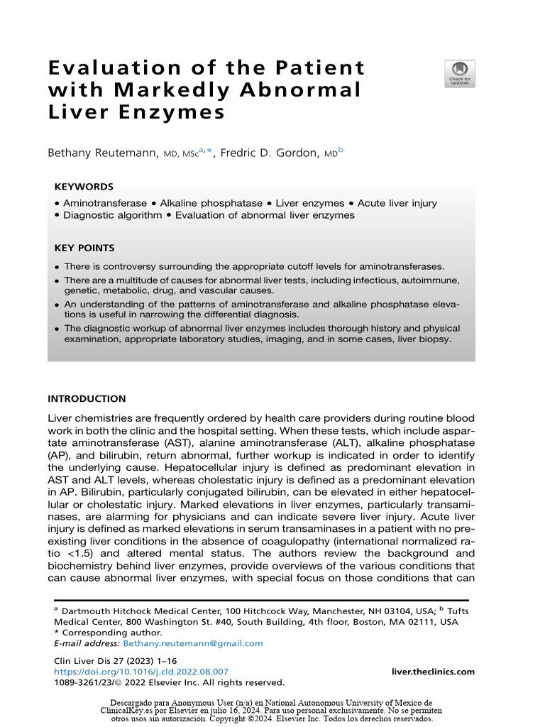 Evaluation of The Patient With Markedly Abnormal Liver Enzymes | PDF ...