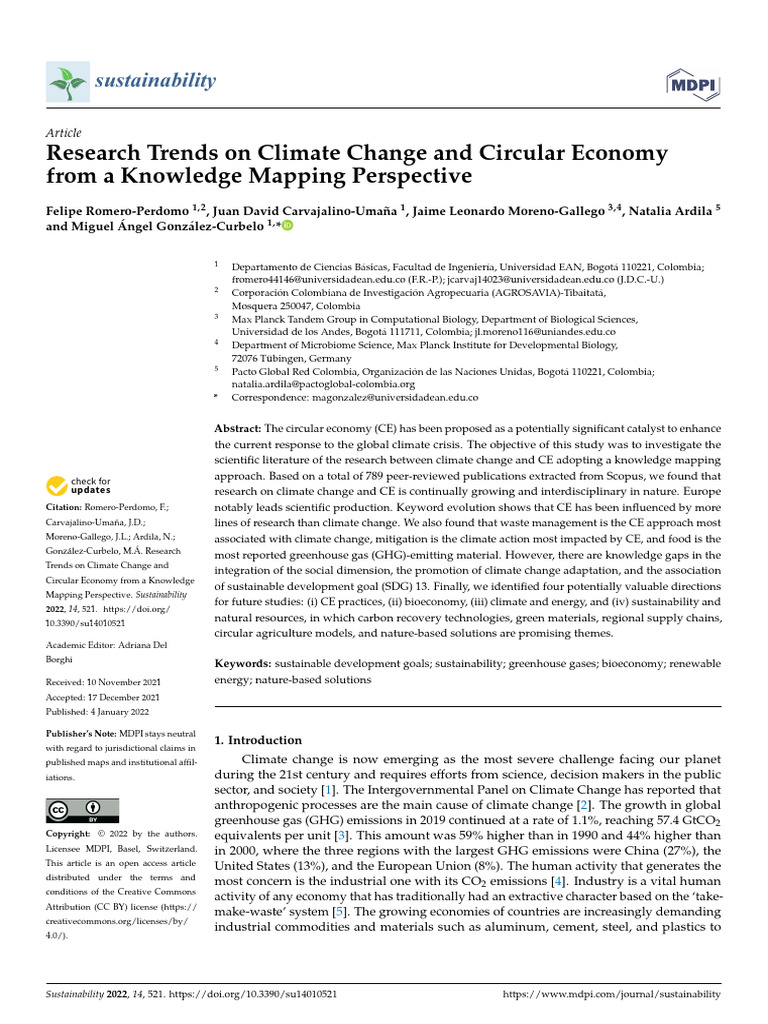 Research trends on climate change and circular economy from a knowledge