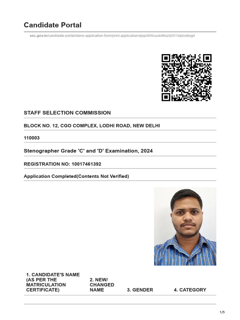 SSC Stenographer Exam Application Form | PDF