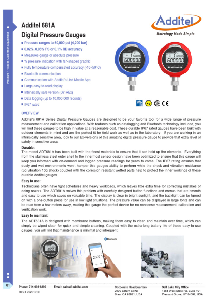 681A Digital Pressure Gauges | PDF | Pressure Measurement | Calibration