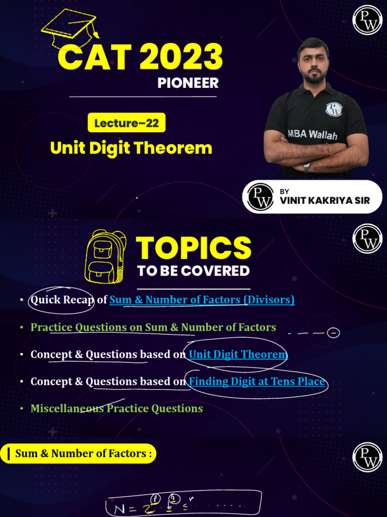 Unit Digit Theorem Notes PDF | PDF | Mathematical Concepts | Abstract ...