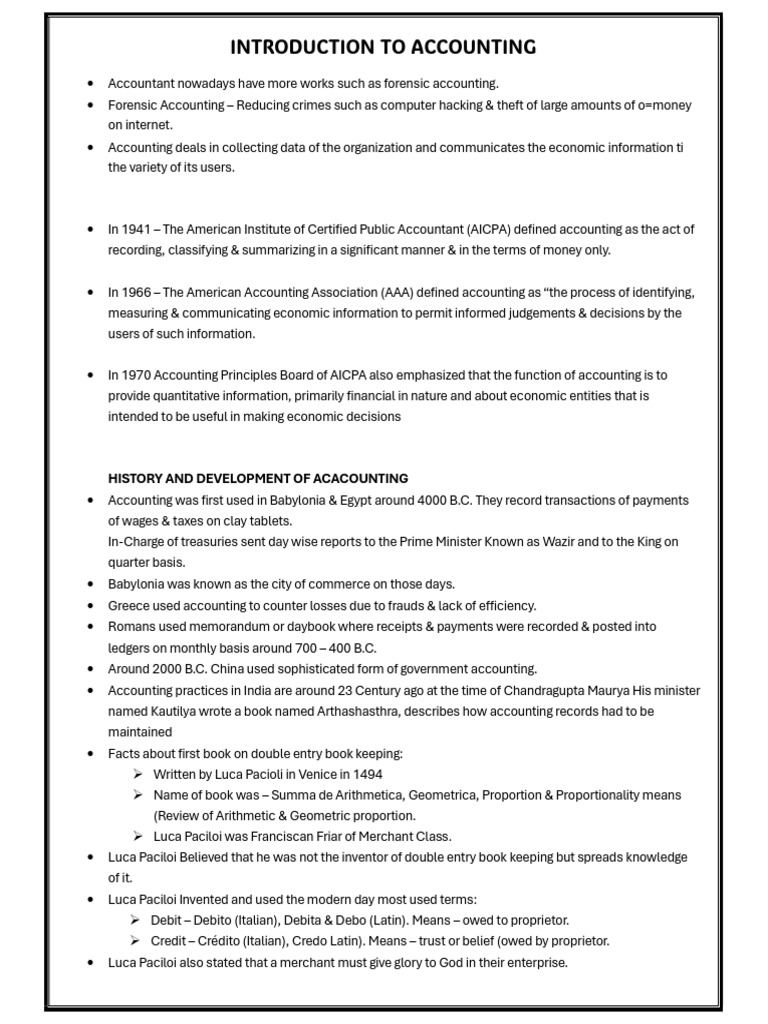 Overview of Accounting Principles and History | PDF | Debits And ...