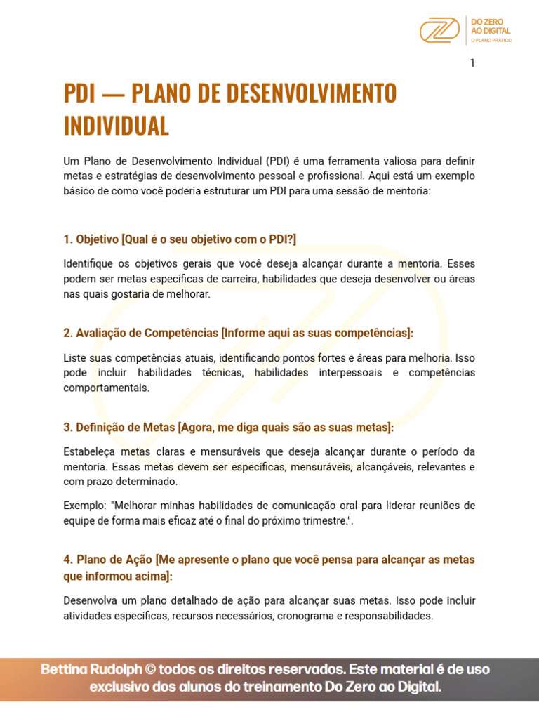 Pdi - Plano de Desenvolvimento Individual PDF | PDF | Liderança ...