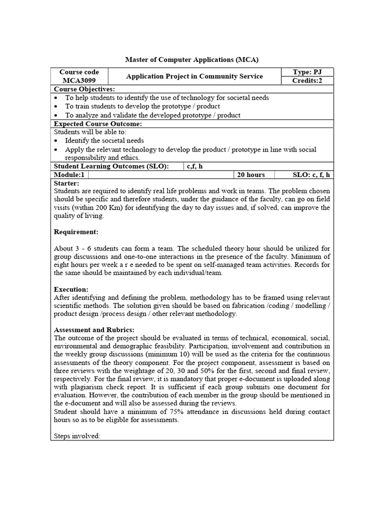 MCA Community Service Project Guidelines | PDF | Prototype | Methodology