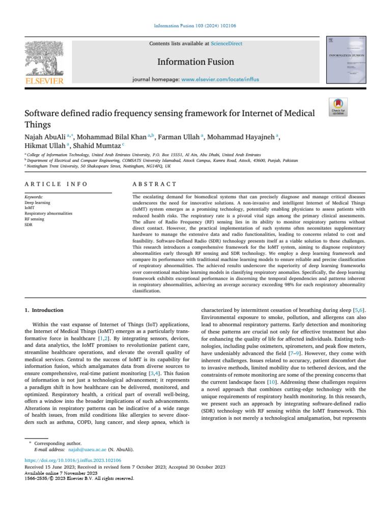 Software Defined Radio Frequency Sensing Framework For Internet of ...