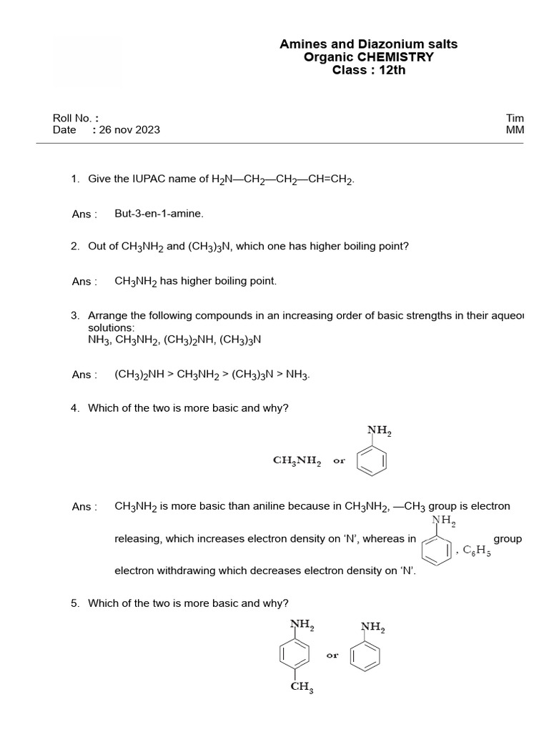Amines and Diazonium Salts Overview | PDF | Methyl Group | Amine