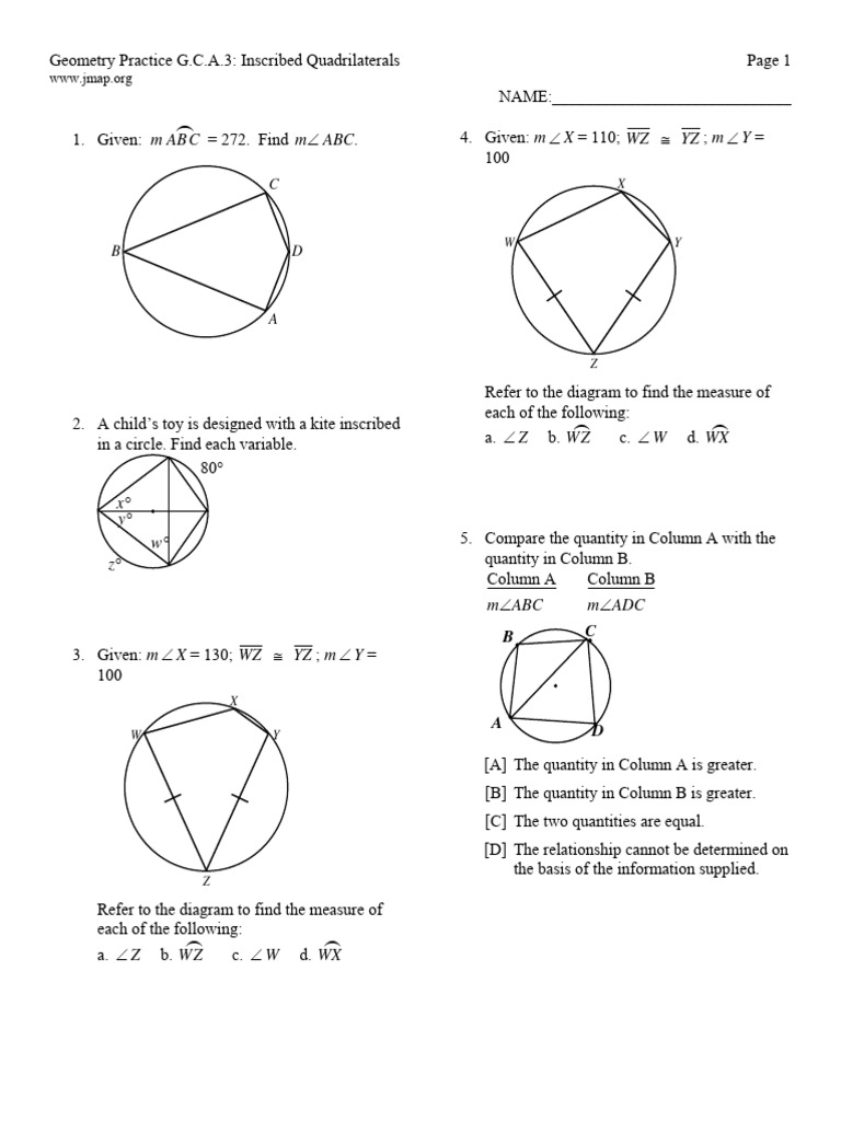 G C A 3 InscribedQuadrilateralsPR | PDF | Geometry | Mathematics