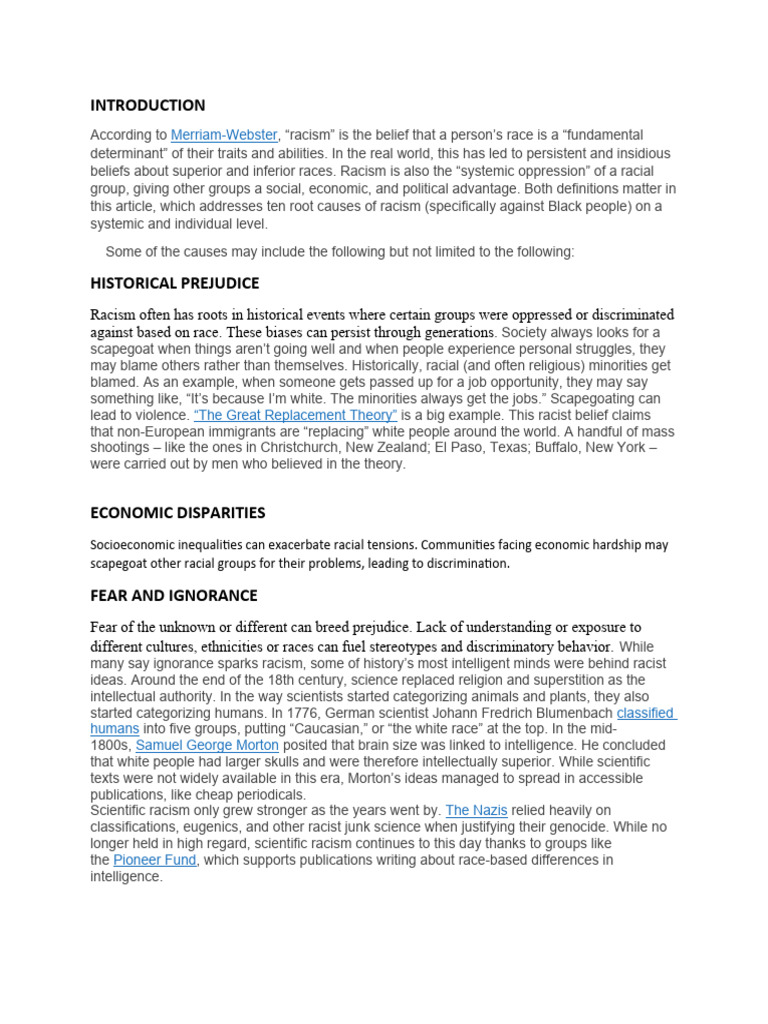 Understanding Racism's Roots | PDF | Racism | Discrimination & Race ...