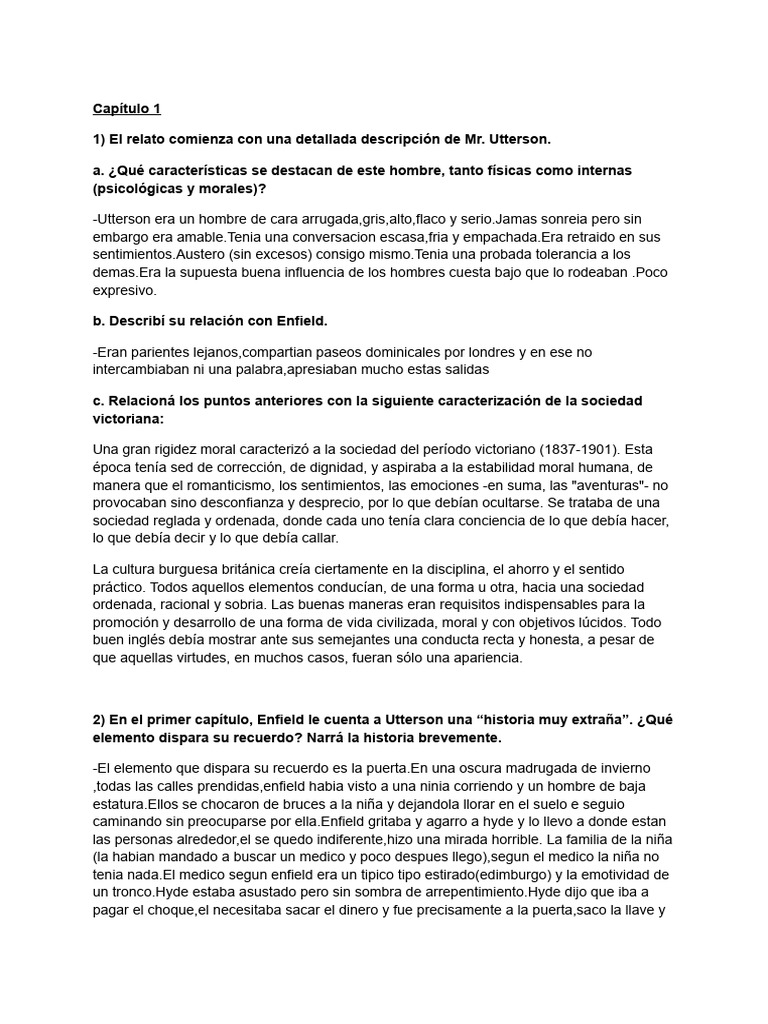 Caracterización de Mr. Utterson y Hyde | PDF | Extraño caso del Dr ...