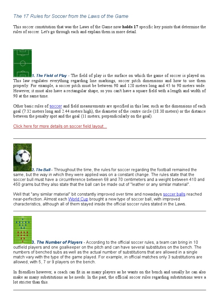 The 17 Rules For Soccer From The Laws of The Game Association
