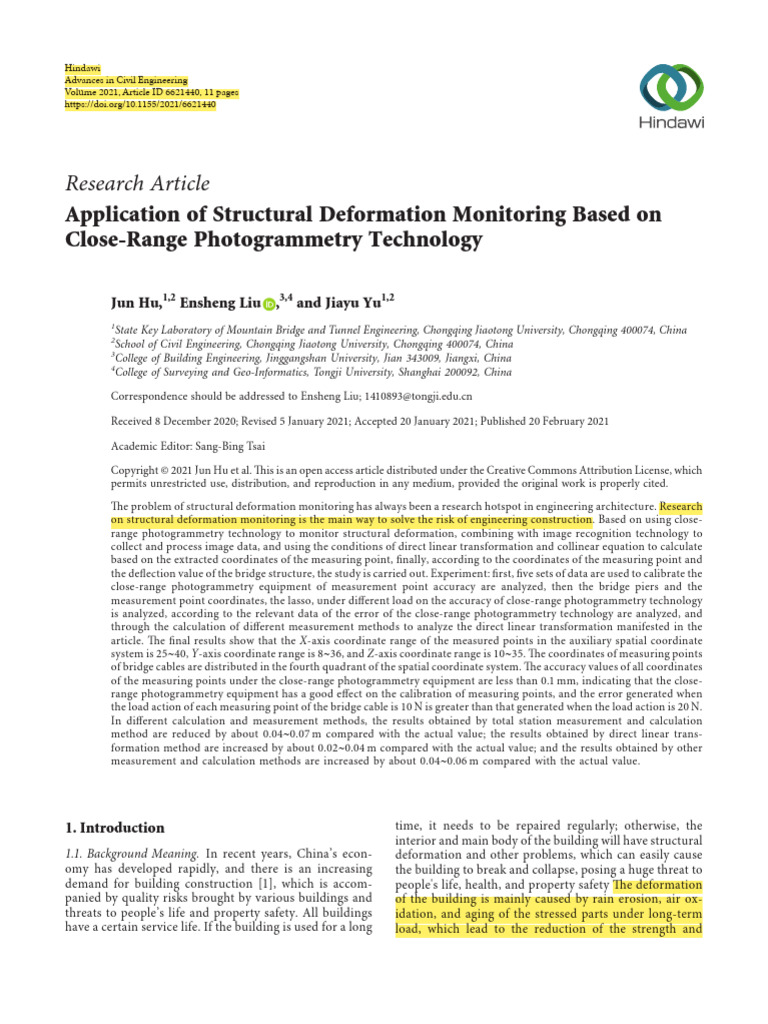 Application of Structural Deformation Monitoring Based On Close Range ...