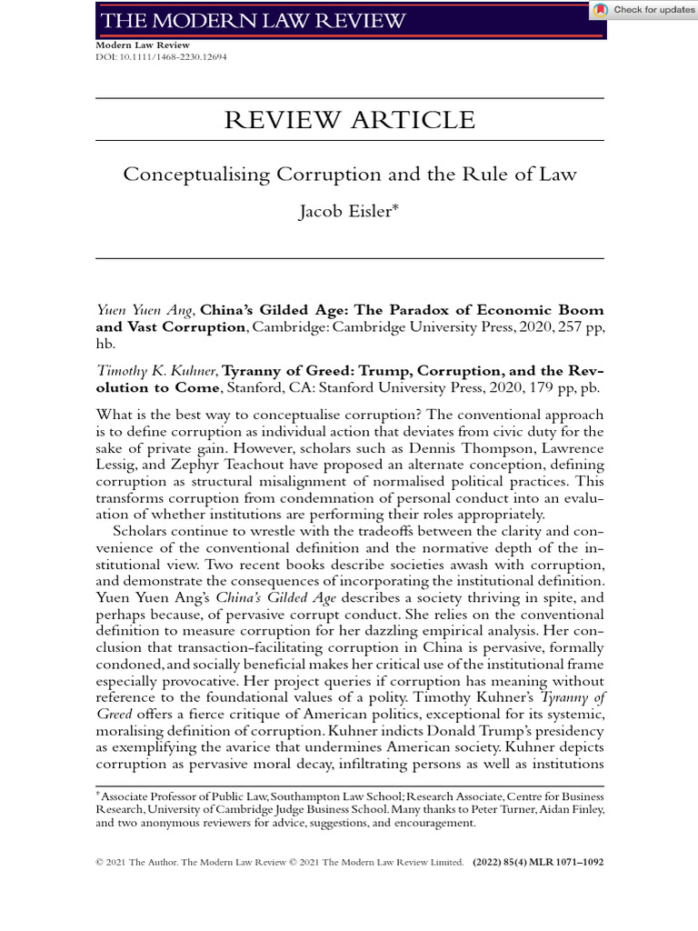 Modern Law Review - 2021 - Eisler - Conceptualising Corruption and The ...