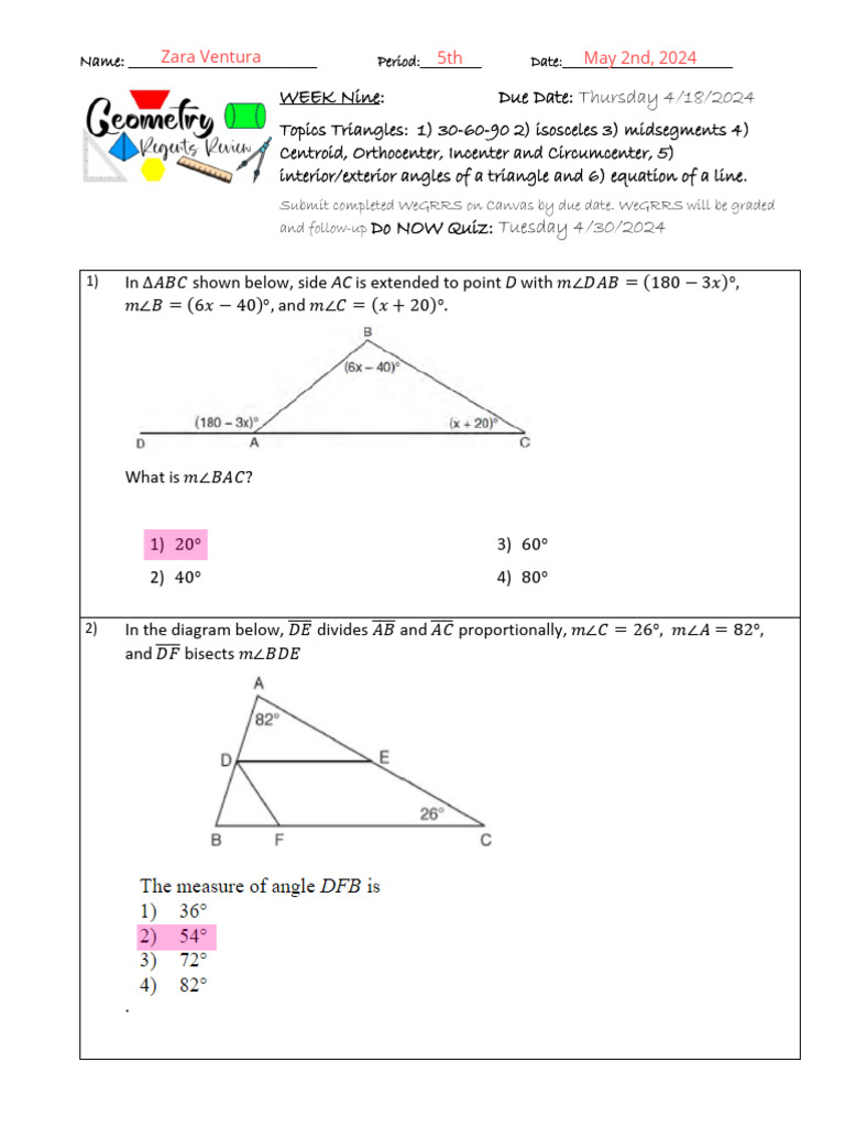 Week 9 Triangles 30 60 90 Isosceles 2024 | PDF | Triangle | Euclidean ...