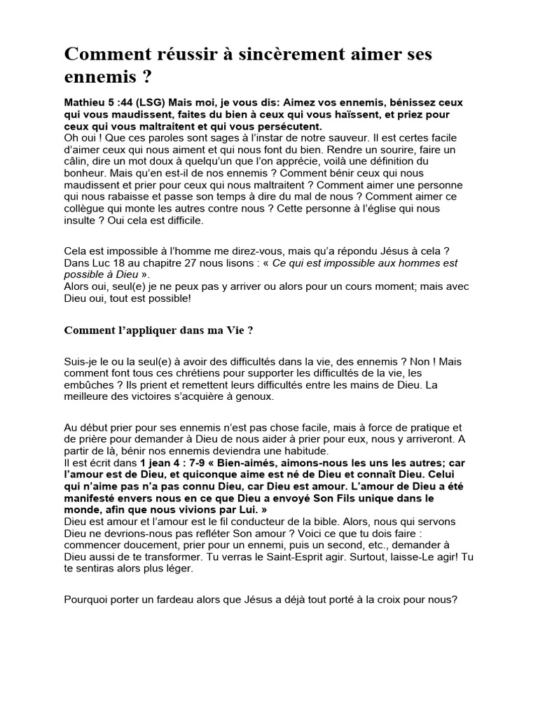 Aimer sincèrement ses ennemis | PDF | Religion et spiritualité