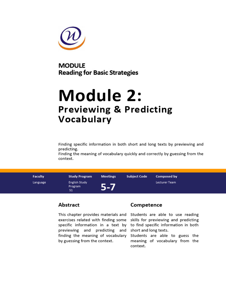 Previewing and Predicting Vocabulary Skills | PDF | Vocabulary | Verb