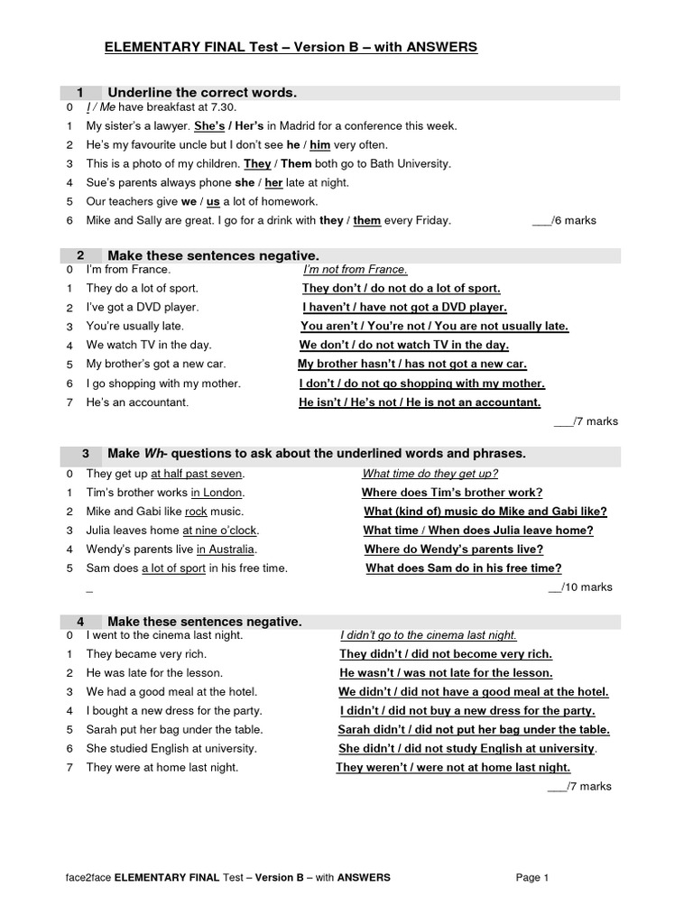 Elementary final test version b with answers pdf hamburgers