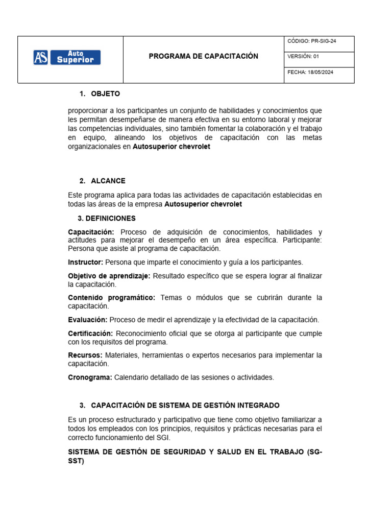 Programa de Capacitacion Sig | PDF | Entorno natural | Business