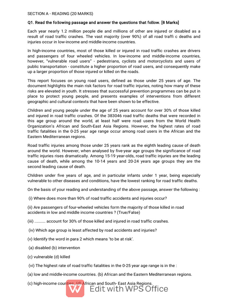 9th cbse sample paper pdf traffic collision road