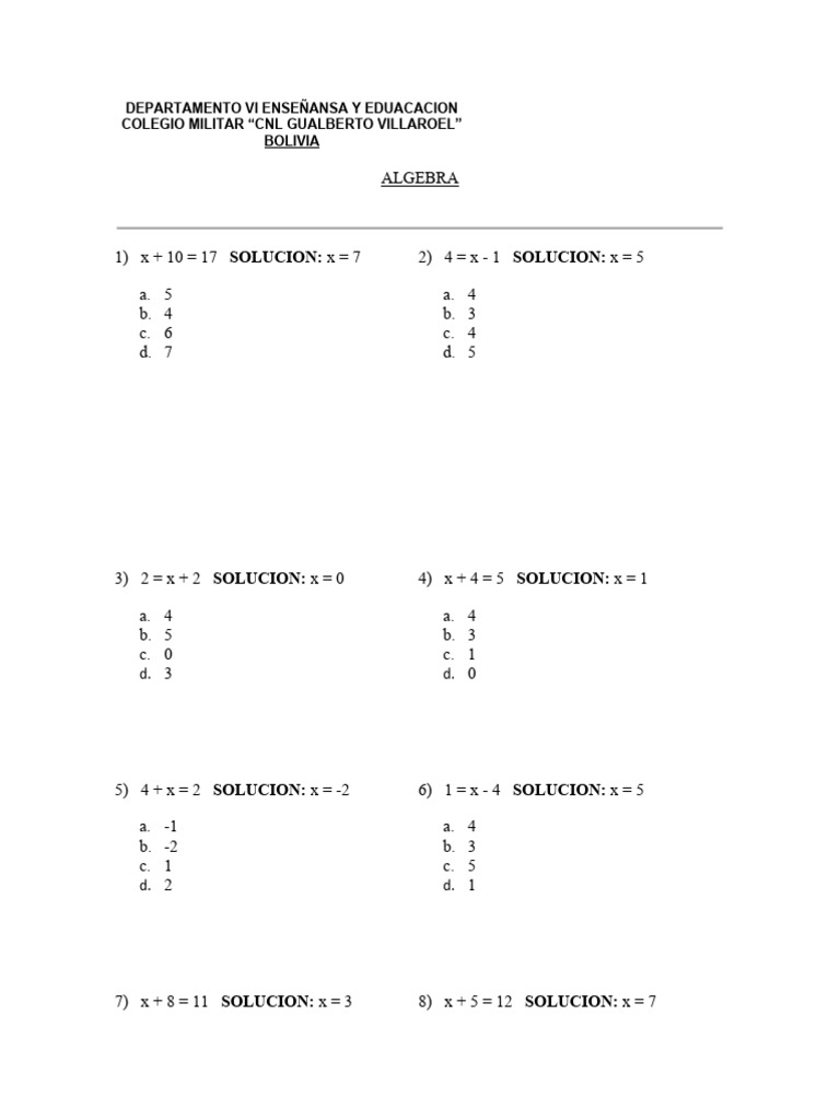 Algebra Solutions for Military School | PDF