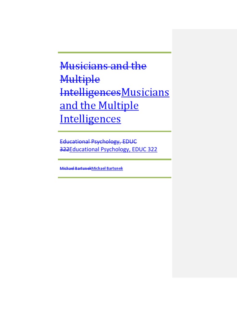 Music Majors and Multiple Intelligences | PDF | Wellness