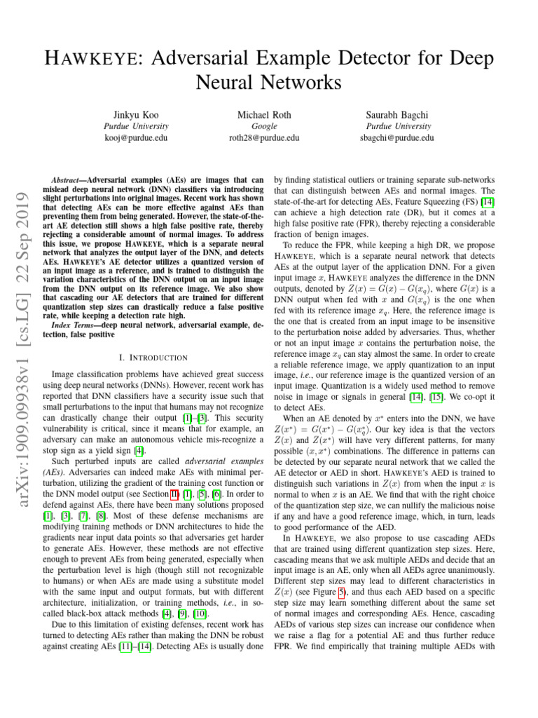 H: Adversarial Example Detector For Deep Neural Networks: Awkeye | PDF ...