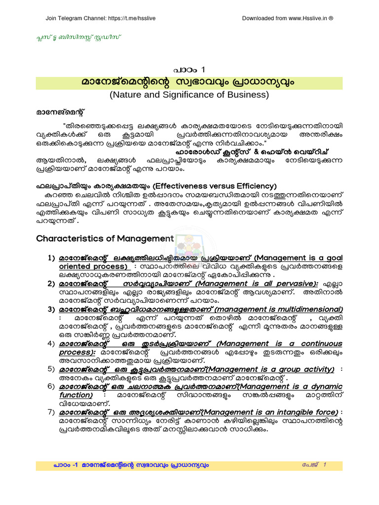 Hsslive Xii Bs Chapter 1 Sreekumar Malayalam | PDF