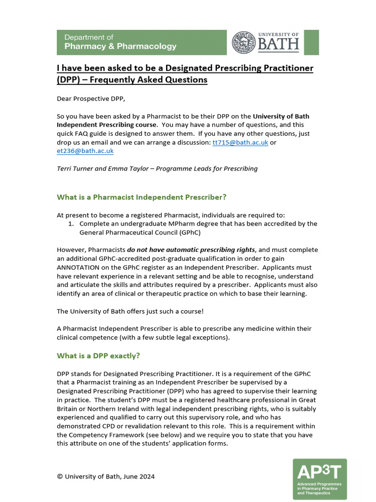 DPP Role in Pharmacist Prescribing Training | PDF | Pharmacist | Health ...