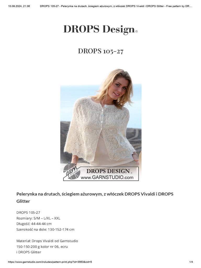 DROPS 105-27 - Pelerynka Na Drutach, Ściegiem Ażurowym, Z Włóczek DROPS ...