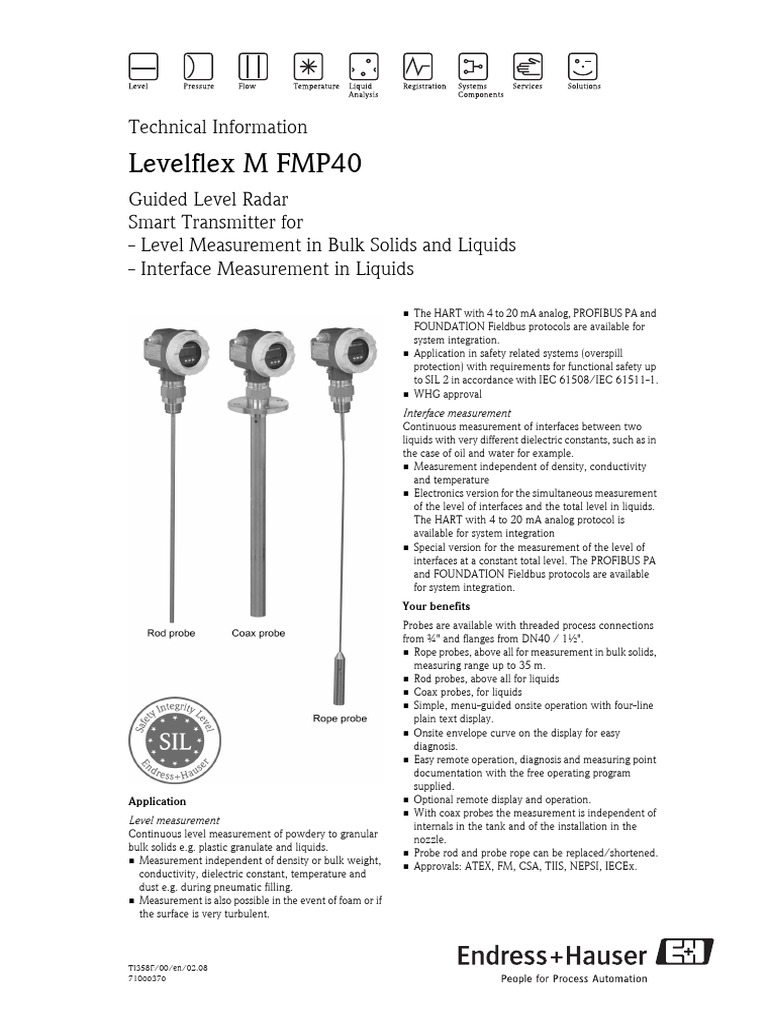 Endress Hauser FMP40 level transmitter | PDF | Reflection (Physics ...