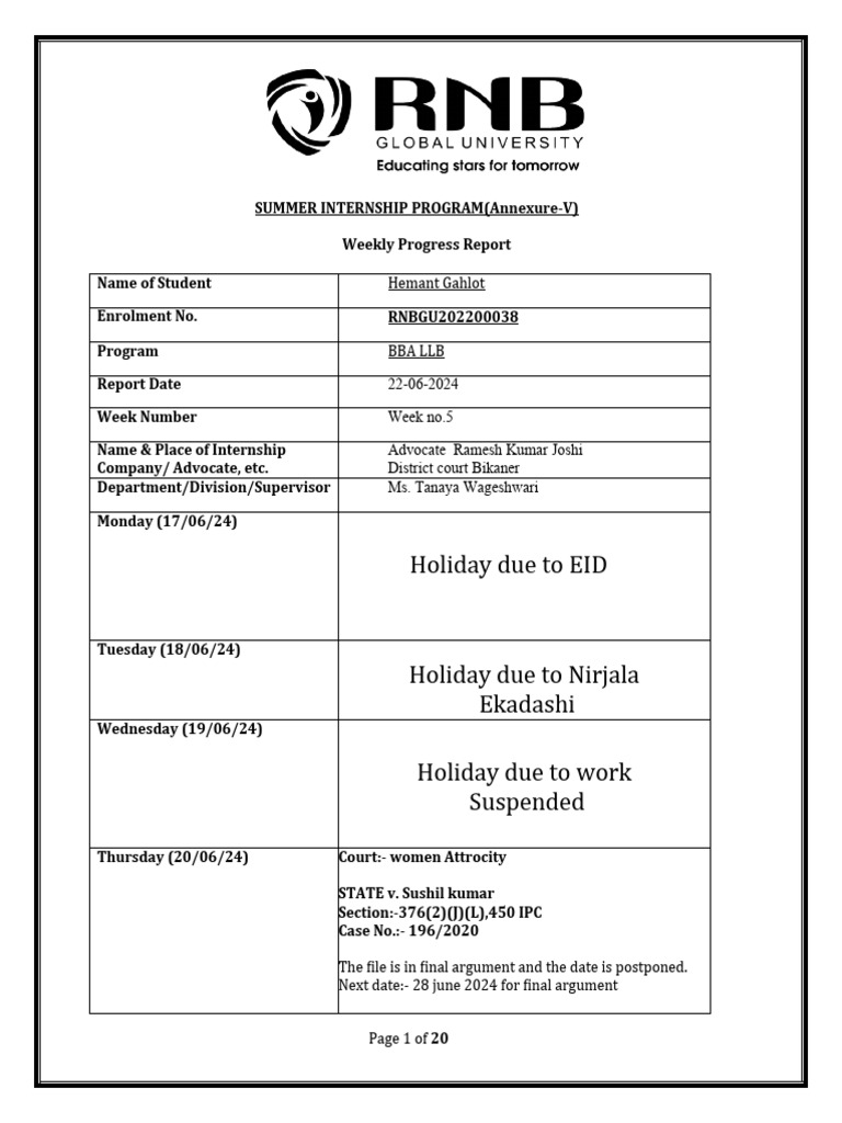 Week 5 Internship Progress Report | PDF | Government | Public Law