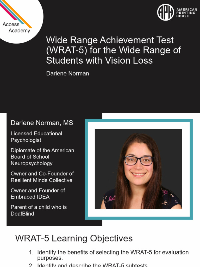 WRAT-5 for Students with Vision Loss | PDF | Typefaces | Visual Impairment