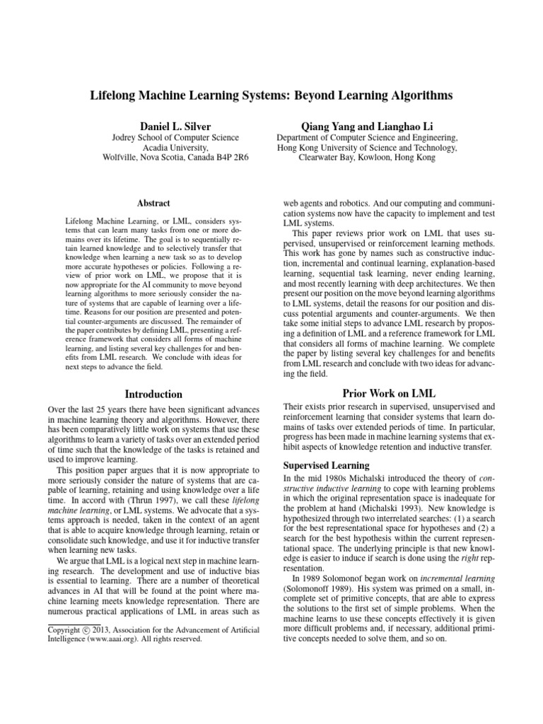 Lifelong Machine Learning Systems | PDF | Machine Learning | Artificial ...
