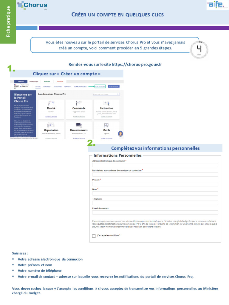 Créer un compte sur Chorus Pro en 5 étapes | PDF | Informatique