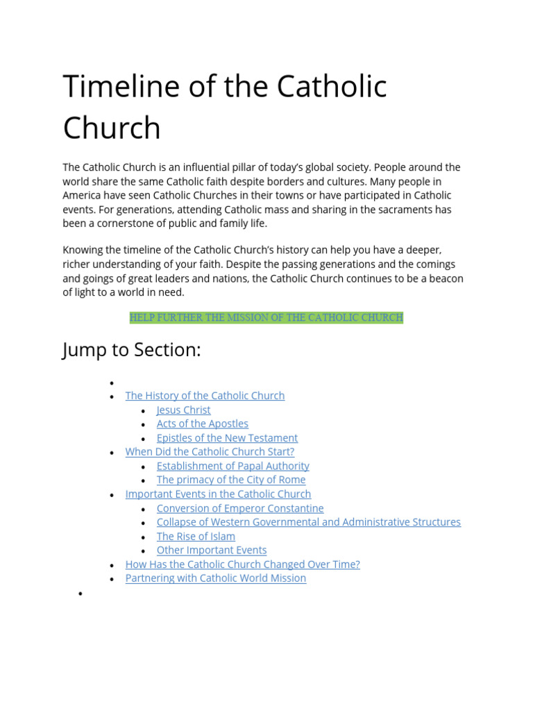 Timeline of The Catholic Church | PDF | Jesus | Saint Peter