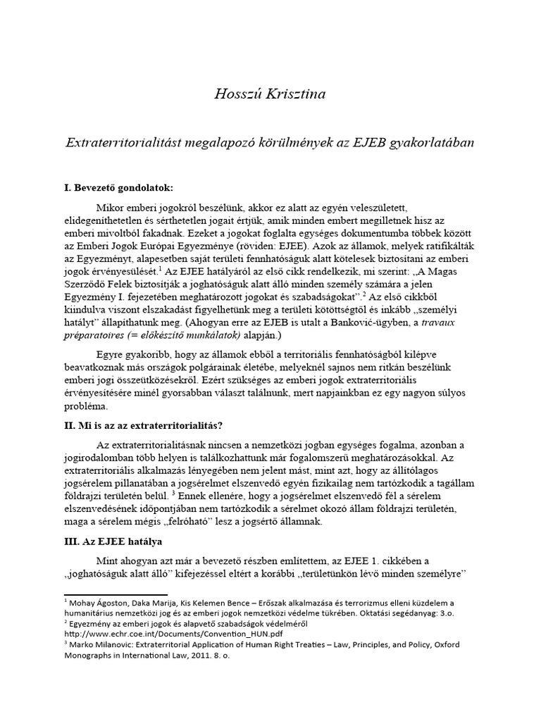 Extraterritorialitást Megalapozó Körülmények Az EJEB Gyakorlatában | PDF
