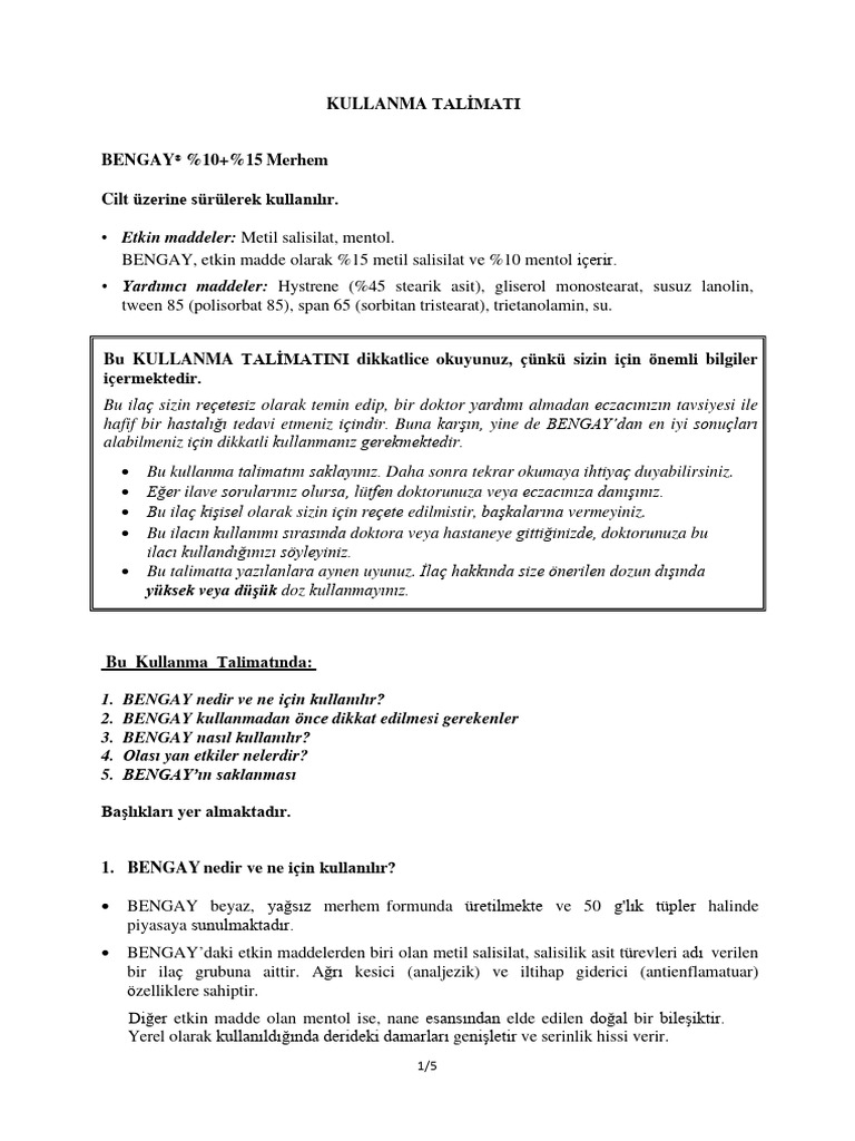 Bengay 1015 Merhem - Kullanma Talimati | PDF