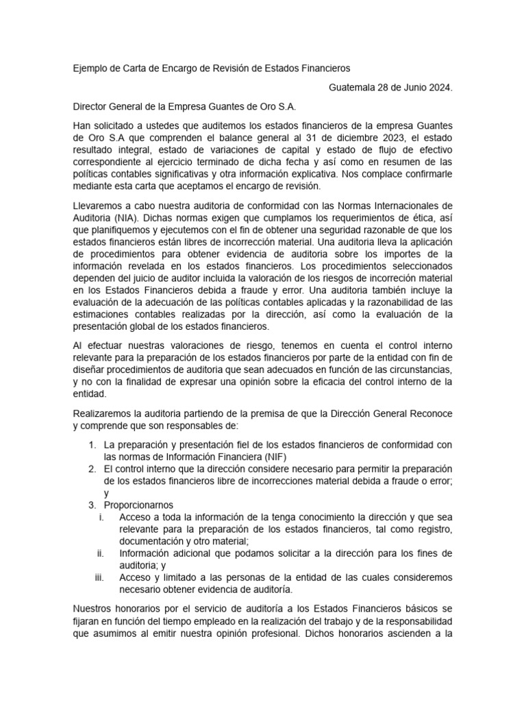 Carta De Encargo De Auditoriacarta De Auditoria Externa