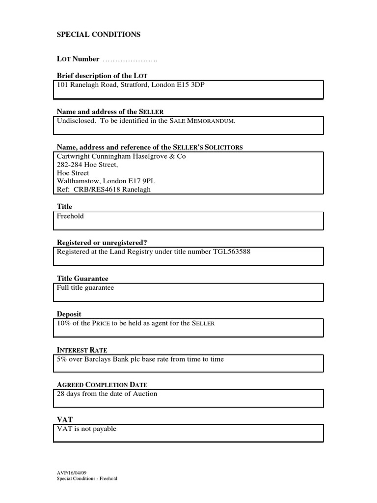 Lot - 5 - Special Conditions of Sale | PDF | Business Law | Private Law